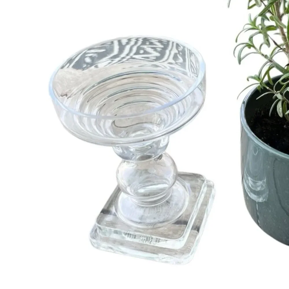 Pottery Barn Clear Glass Square Base 7” Pillar Candle Holder